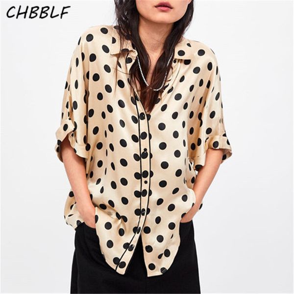 

chbblf women sweet dots print blouse half sleeve turn down collar basic shirt female casual wear blusas mujer wdl6229, White