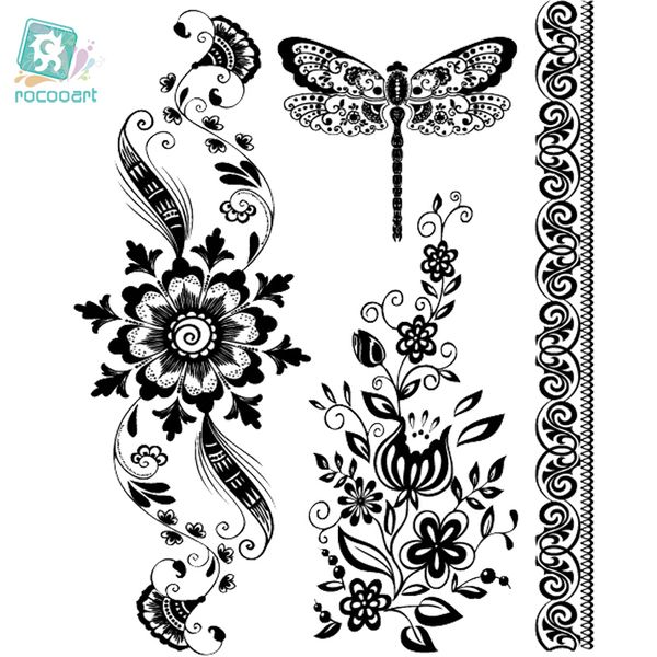 Acheter Rocooart Ls623 21 15 Cm Autocollant De Tatouage Beauté Hanna Femme Noir Dentelle Mariée Autocollant De Tatouage Temporaire Body Art