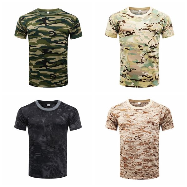 Respirável Camouflage Quick Dry T-Shirt 2020 T-shirt tático do Exército calças justas Mens Compression shirt bulding Body Fitness Verão