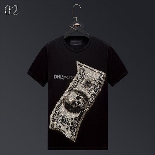 

casual luxury rhinestone mens designer t-shirts short sleeve comfortable mercerized cotton tee summer, White;black