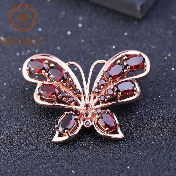 

gem's ballet 100% 925 sterling sliver brooches for women wedding jewelry 5.37 carat natural garnet gemstone butterfly brooch, Slivery;golden