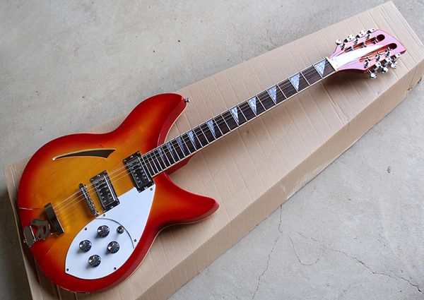Factory Custom Semi-Hollow Cherry Sunburst E-Gitarre mit 12 Saiten, Palisandergriffbrett, HH-Tonabnehmern, kann individuell angepasst werden