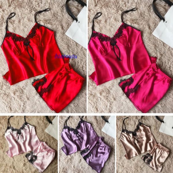 

2pcs женщина дама pajama наборов способ сексуальных атласные кружева silk sexy весна пижама babydoll lingerie nightdress пижама set, Blue;gray