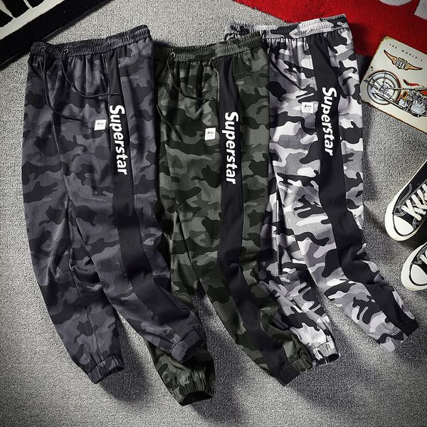 

k9063-2 камуфляж повседневные брюки корейский стиль тенденция ха нейлон универсальные свободные повседневные брюки, White;black