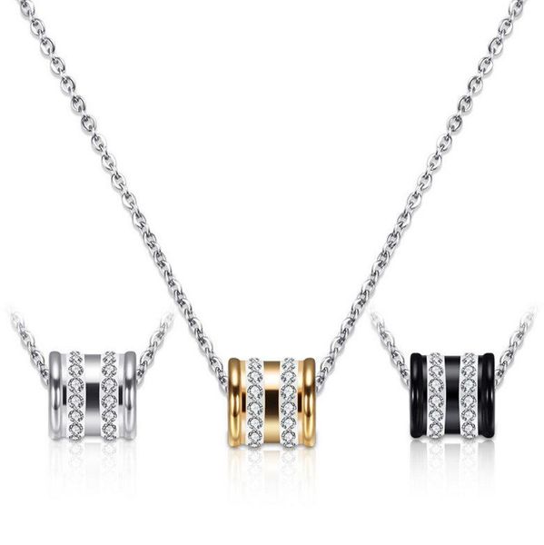 

stainless steel necklaces pendant jewelry new fashion women high polished gold plated quality zircon pendant necklaces, Silver