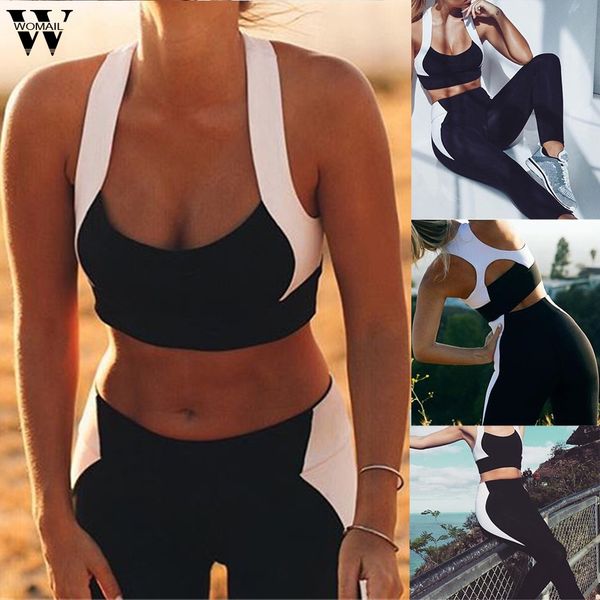 

womail women seamless set fitness sports suits gym women's black-and-white fitness pants suit sports running suit s-l