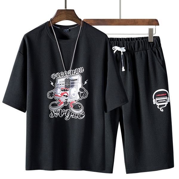 

men's suits new summer fitness casual hip hop sets male fashion sportswear t-shirt + shorts tracksuit asia size -4xl, Gray