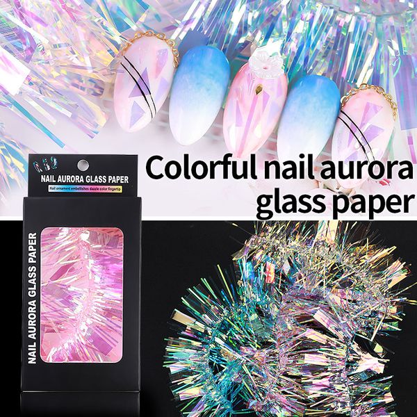 

irregular broken aurora mirror effect nail art foil glass paper colorful shimmer nail sticker manicure decoration decal tools, Silver;gold