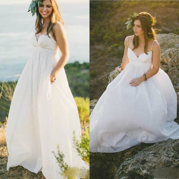 Acheter 2019 Maternité Robes De Mariée à La Plage Pas Cher Robes De Mariée Bretelles Spaghetti Empire Simple Robes De Novia Plus La Taille Robe De