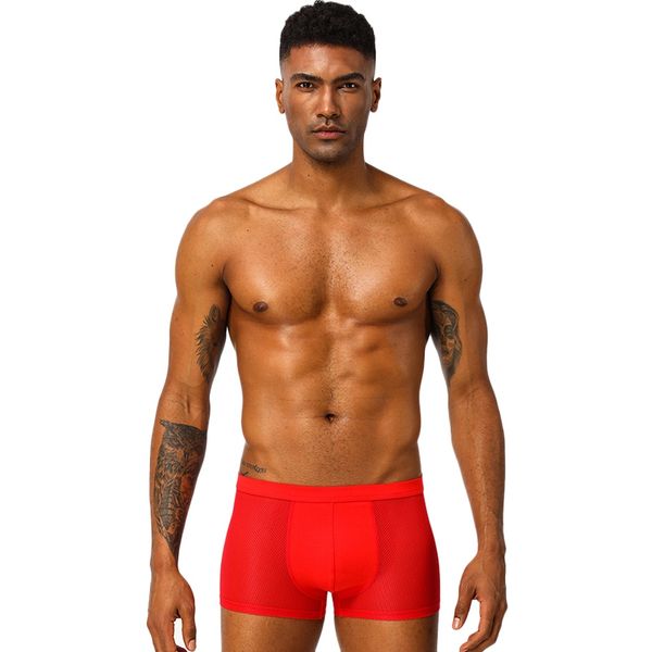 

simple breathable mesh design underwear fashion comfortable solid color mid-rise men's boxers, Black;white