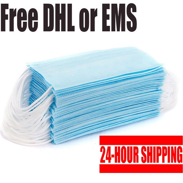 

ems or dhl50pcs disposable face masks 3-layer dustproof face mouth masks anti pm2.5 safety face care elastic men and women masks