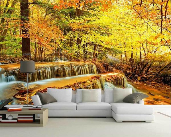 Wallpaper Autumn Woods Waterfalls Flowing Water Landscape Tv