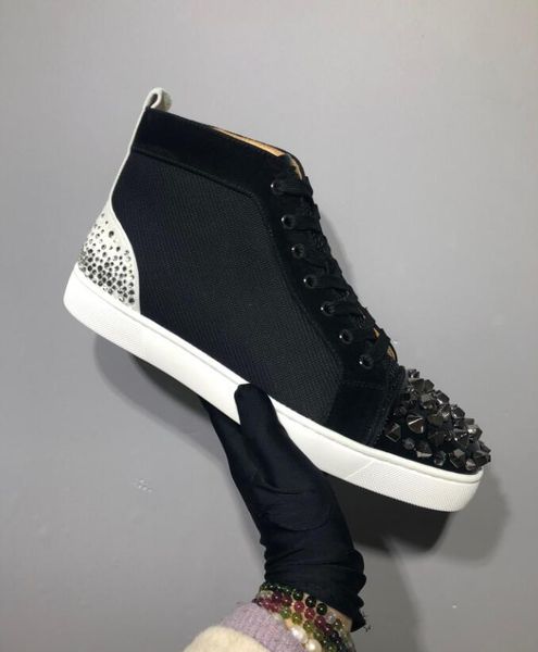 

unique junior flat spikes toe suede leather red bottom sneakers shoes for women,men casual walking party wedding ing, Black