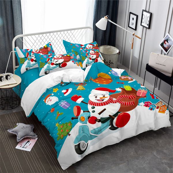 Cartoon Snowman Bedding Set Christmas Colorful Gift Print Duvet