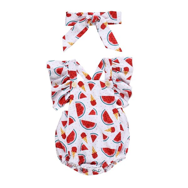 

newborn baby girls watermelon romper with headband clothes sunsuit, Blue