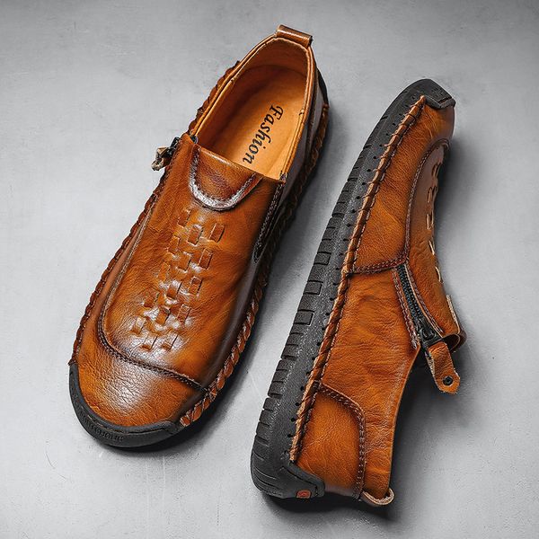 

breathable shoes men loafers leather mens shoes casual men leather mocassin loafers flat waterproof big size 48, Black