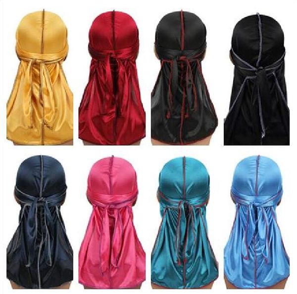 

2020 new fashion men's satin durags bandana turban wigs men silky durag headwear headband pigtail pirate hat, Blue;gray