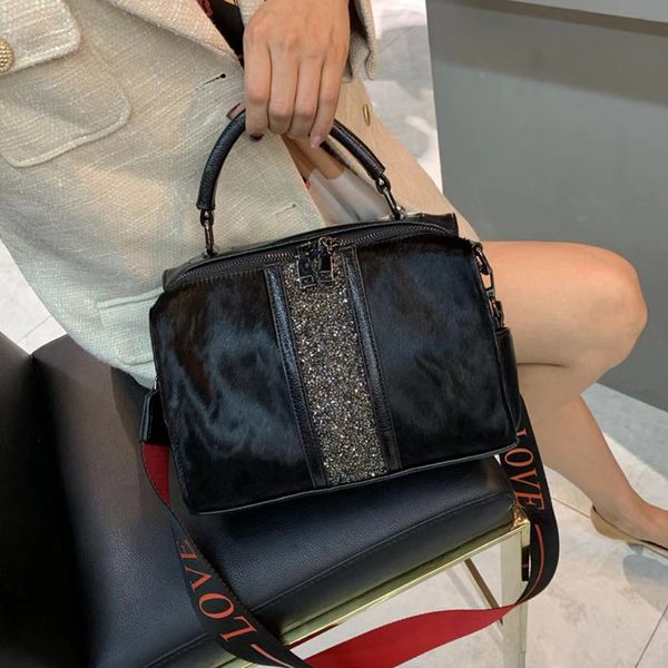 

new horse hair female bag fashion diamonds handbag european and american fashion women bag horse hair flap ladies hand bags