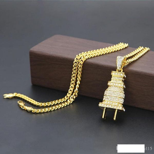 

classic plug pendant designer necklace gold silver plated iced out pendant mens necklace rhinestone cuban rhinestone necklaces
