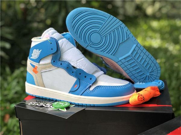 

est authentic 1 high unc basketball shoes men women white powder university blue dark cone black red chicago with box sneakers