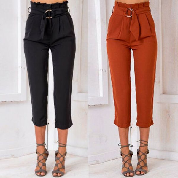 

модные брюки lady женских palazzo casual высокой талия широких ноги шаровары багги женских брюки, Black;white