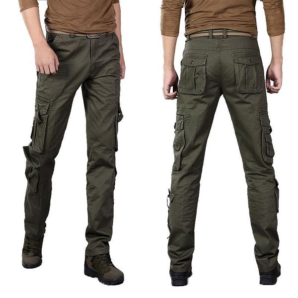 

men cargo pants multi-pocket men's cotton style cargo casual pants men, Black