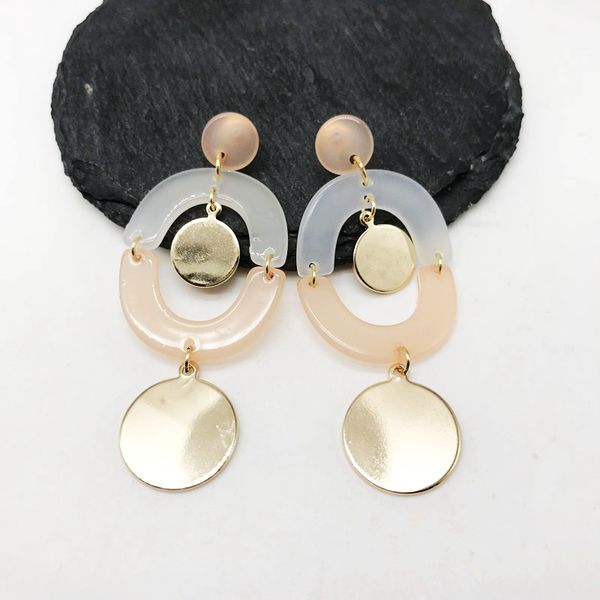 

light sweet pink resin geometric gold plating finding charm stud earring, pretty light weight stud earring, Golden;silver