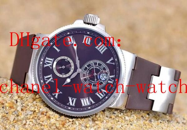 

4 color marine chrono stainless steel mens watches 266-67-3/43 mechanical automatic mens wrist watch rubber strap, Slivery;brown