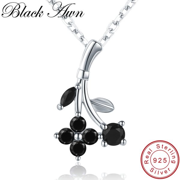 

black awn] 925 sterling silver jewelry necklace for women flower pendants female bijoux girl's gift silver 925 jewelry k028
