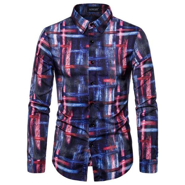 

casual shirts long sleeve lapel neck mens shirts with single breasted fashion males shirts digital printed mens, White;black
