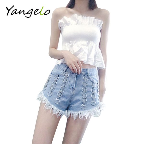 

new summer women street fashion handmade craft custom metal ring decorated denim shorts, Blue