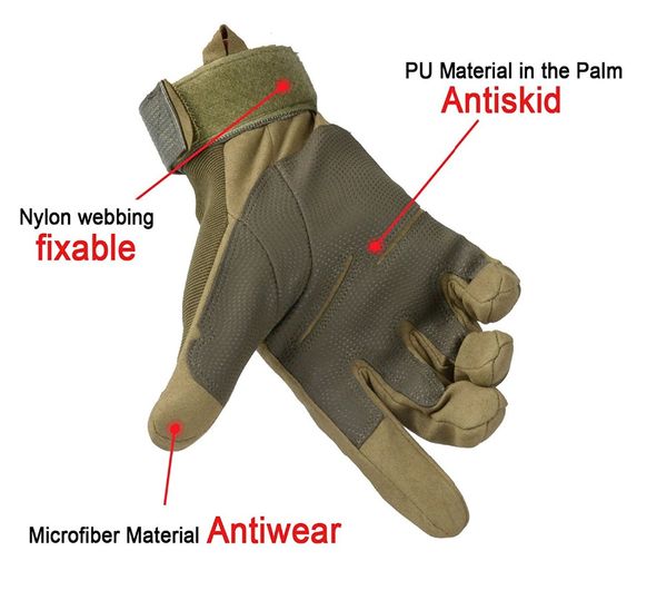 Moda- Luvas táticas Dedo completo para caminhadas Equitação Ciclismo Luvas masculinas Armadura de proteção Shell