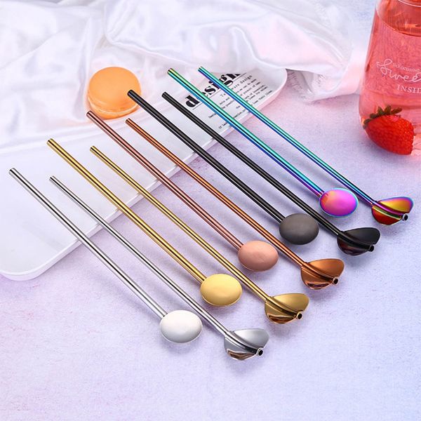 

304 stainless steel straw spoon reusable drinking straws cocktail milk coffee stirring bar kitchen mixing spoon party supplies