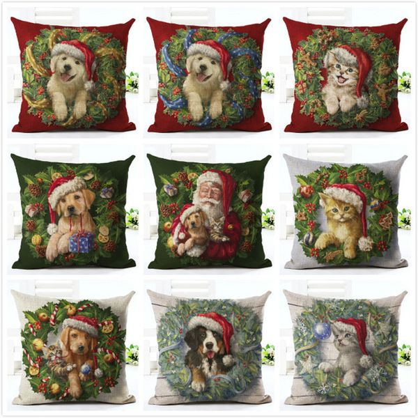 

2019 new year cartoon pattern cat and dog 45x45cm pillowcase merry christmas decorations for home santa clause linen cover natal