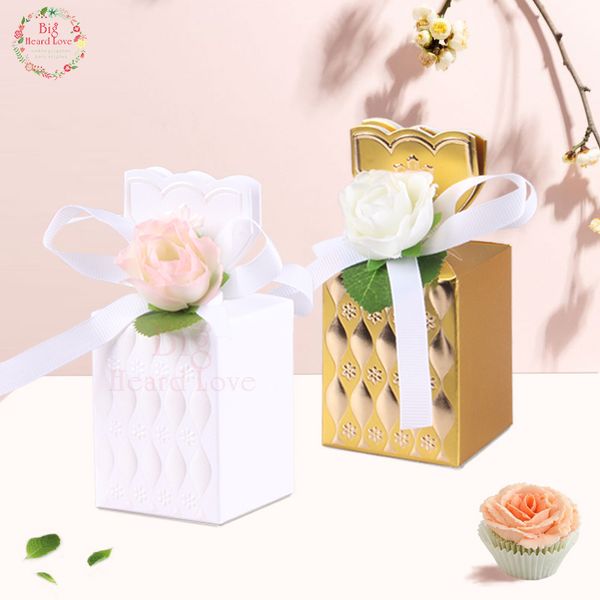 

10pcs vase style candy box bronzing flower chocolate box wedding party decoration gift for guest wedding favor supplies
