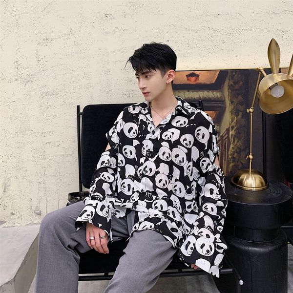 

men's long-sleeved shirt new seasons apply flower shirts loose casual sleeves detachable fashion trend youth personality shirt, White;black