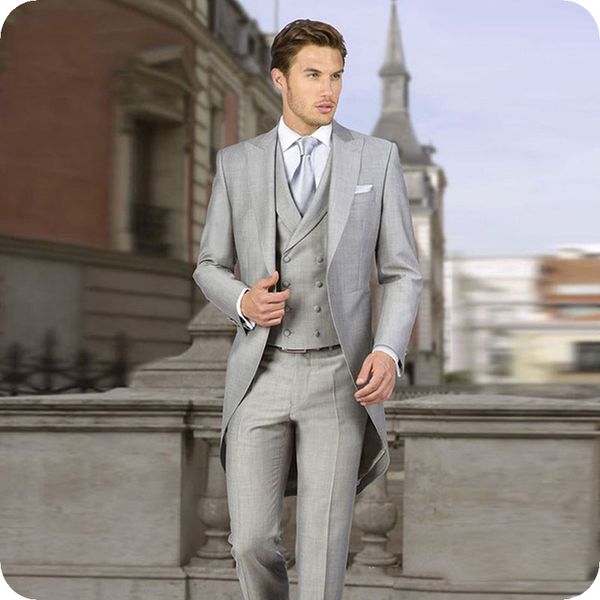 

tailor made grey italian tailcoat wedding suits for men suits groom tuxedo custom made bridegroom 3pieces(coat+pants+vest, White;black