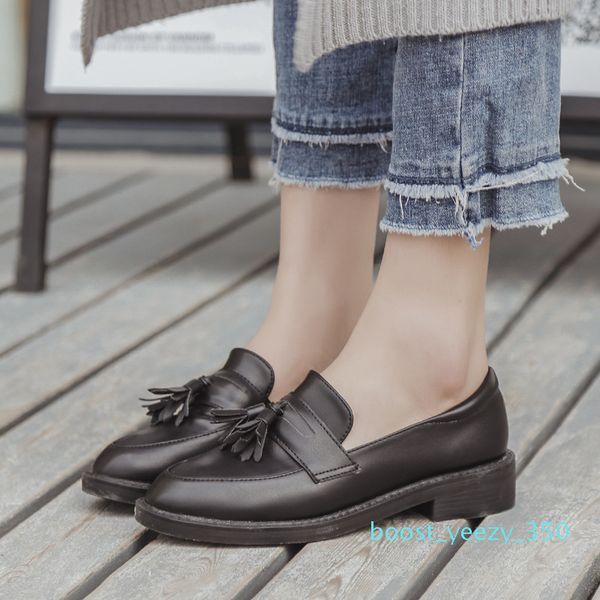 

silentsea fashion soft leather round head women pumps student casual ladies slip-on shoes new teenager single shoes girl b35, Black