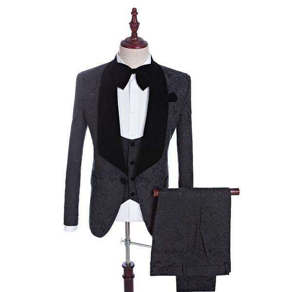 

classic jacquard tuxedos groom wedding men suits mens wedding suits tuxedo costumes de smoking pour hommes men(jacket+pants+tie+vest) 165, Black;gray