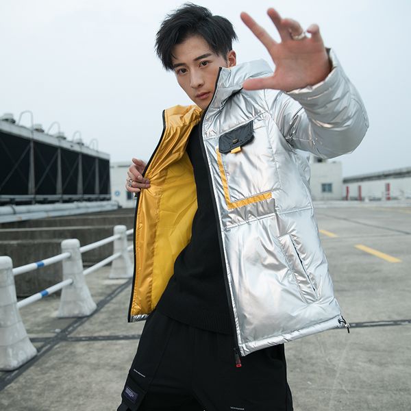 

2019 uyku winter new casual fashion loose-fitting korean youth trend bright face hooded men's cotton-padded jacket masculino, Black