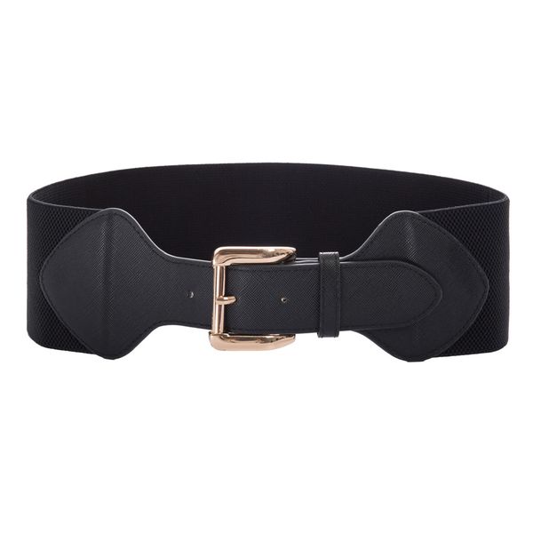

gk women ladies belt vintage party evening casual & formal 7.5cm classic buckle stretchy elastic belt elegant club waistband, Black;brown