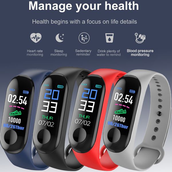 

m3 smart bracelet color screen sports pedometer fitness tracker running walking heart rate function pedometers smart band
