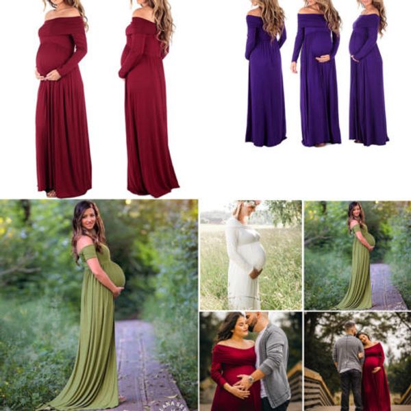 

women chiffon maternity pgraphy props elegant long dress off shoulders, White