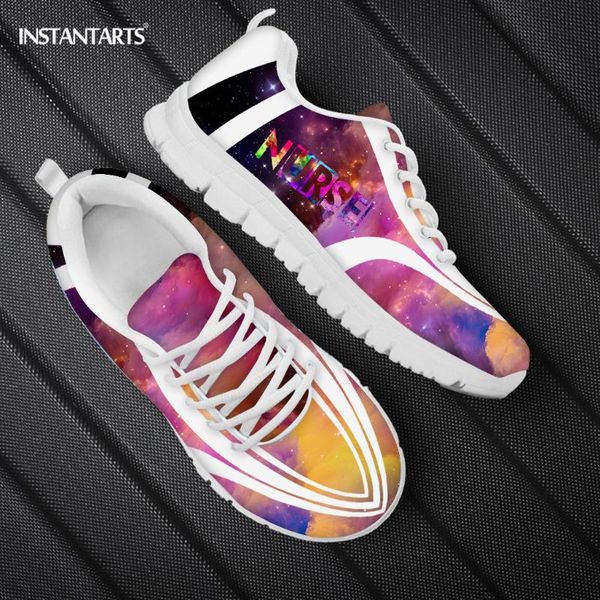 

instantarts nursing shoes for female casual lace up sneakers women summer jogging shoe galaxy design fashion footwear light, Black