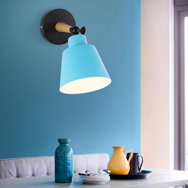 

adjustable angle steering head wooden wall lights nordic macaroon 7 color bedside e27 wall lamp modern sconce for bedroom