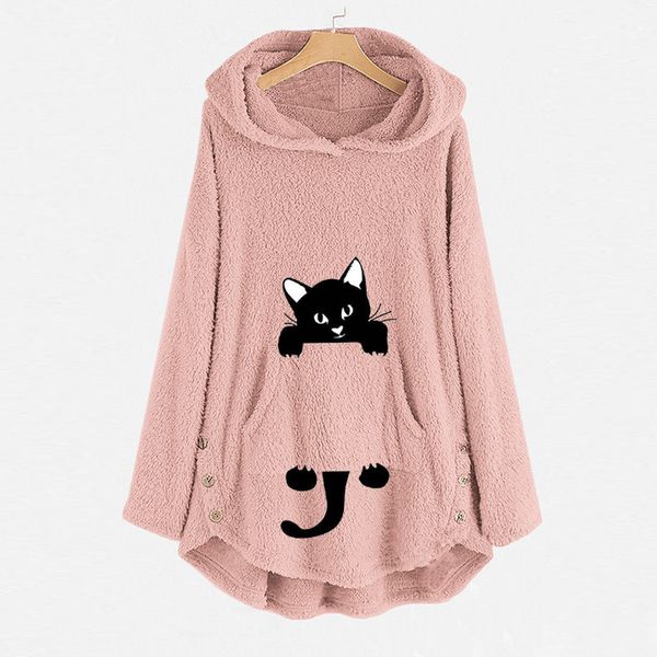 

hoodies womens oversized sweatshirt autumn winter warm cat embroidery plus size warm hoodie pullover sweatshirt sudadera 5xl, Black