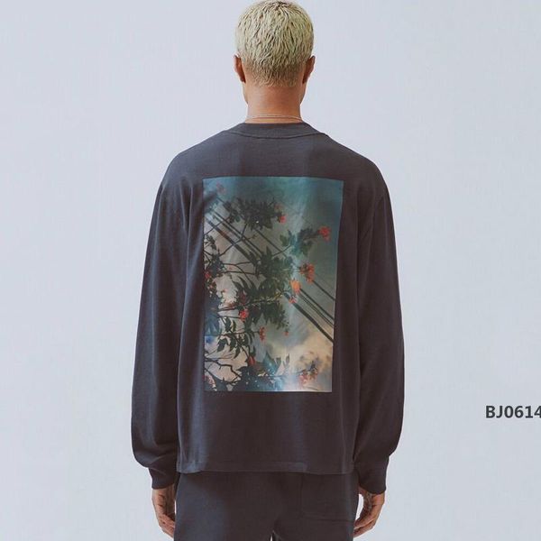 

19fw fog fear of god essentials floral p printed long sleeve pullover sweatshirt crewneck t-shirt sweater street hoodies tee hfymwy266, Black