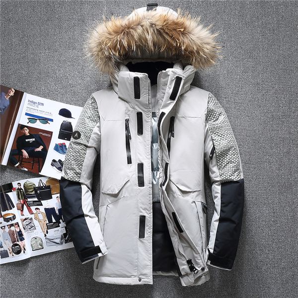 

winter big genuine fur hooded duck down jackets men warm down coats male casual winter outerwer parkas jk-1798, Black