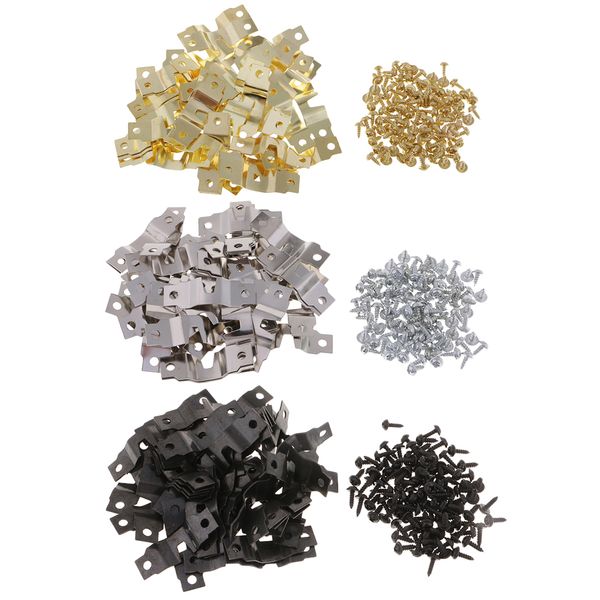 

50pcs metal picture p frame wall mount hanging hangers double hole with 100pcs screws