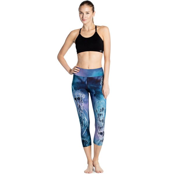 

new water blue aquatic grass slender s super bomb breathing and sweat absorbing women's seven-point lady pants leggings, Black